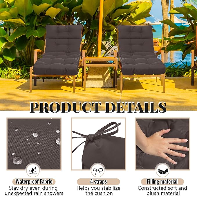 Kigley 2 Pcs Chaise Lounge Cushions 75 x 22 x 5 Inches Soft Lounge Chair - Image 4