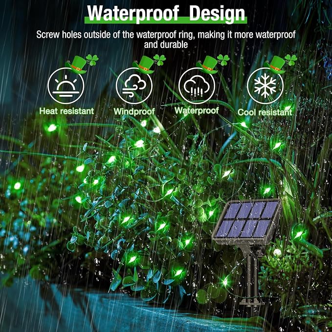 btfarm 4 Pack St Patricks Day Fairy Lights, 320LED 132FT Green Solar String - Image 3