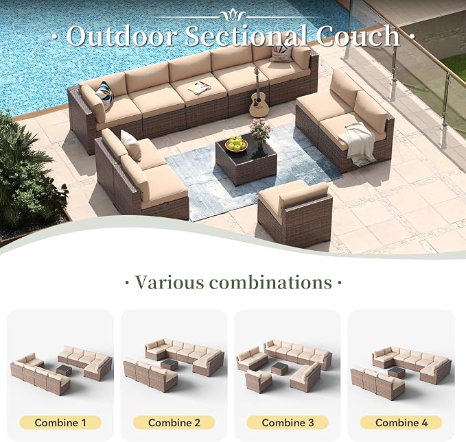 Aoxun 11 Piece Patio Furniture Set Wicker Rattan Patio Conversation Set Outdoor - Image 3