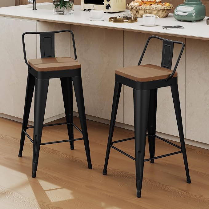 Bar Stools Set of 2 Metal Bar Stool Counter Height Bar Stools 24" Black Modern - Image 3