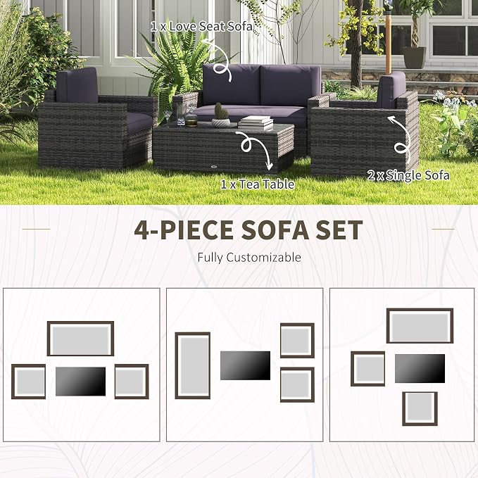 Outsunny 4 Piece Wicker Patio Furniture Set - Image 3