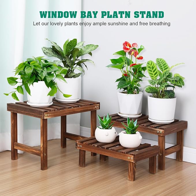 3 Tiered Small Plant Stands Shelf Indoor Outdoor, Wood Flower Pot Stand Holders - Image 3