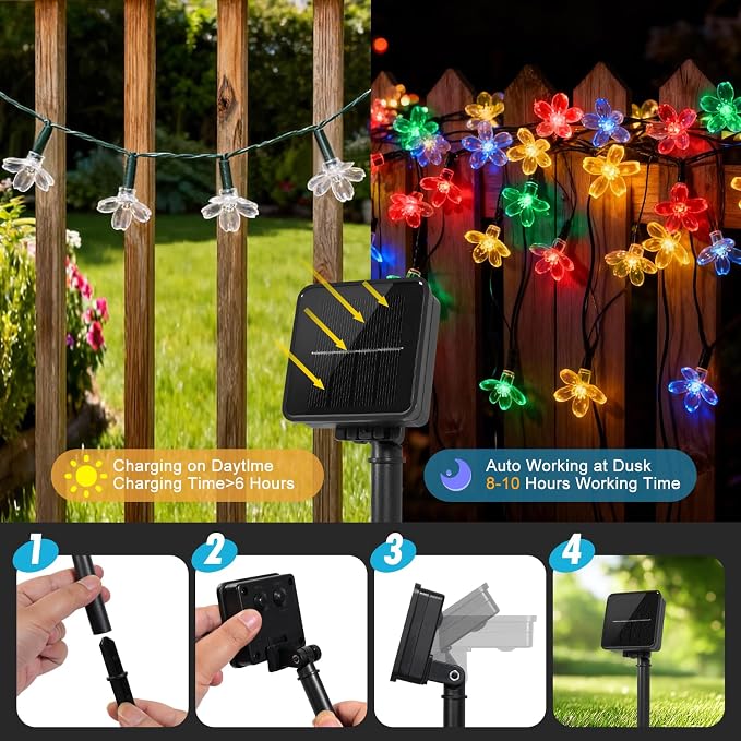 60 LED Solar String Lights Outdoor Waterproof Flower Fairy Lights - Image 5
