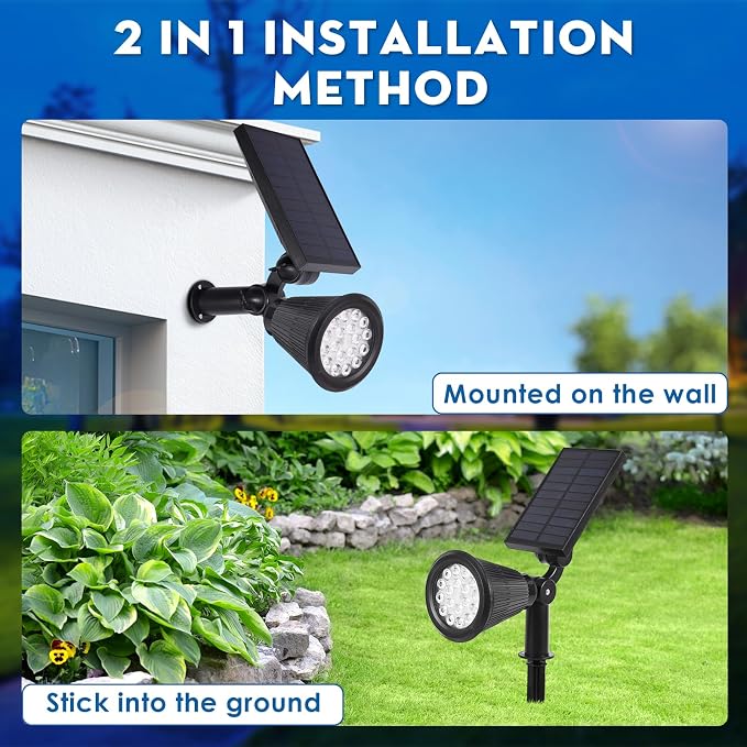 Solar Spot Lights Outdoor, 2-in-1 Wall Mount & Ground Stake 18 LEDs - Image 3