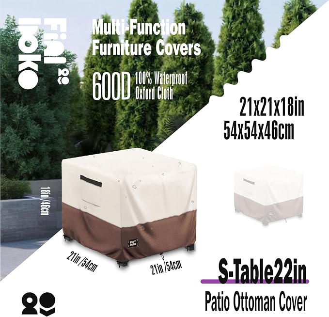 Patio Ottoman Cover, 100% Waterproof 600D Heavy Duty Outdoor Table Cover - Image 2