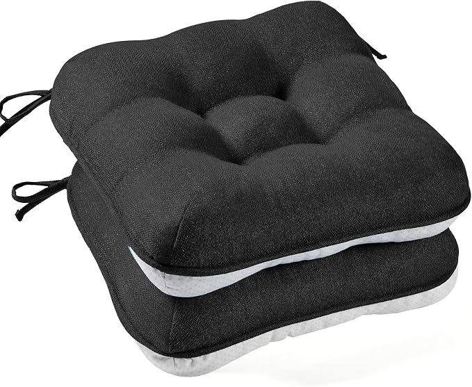BETU Black Chair Cushions for Dining Chairs Set of 2, 3.5" Thick Kitchen Table by BETU