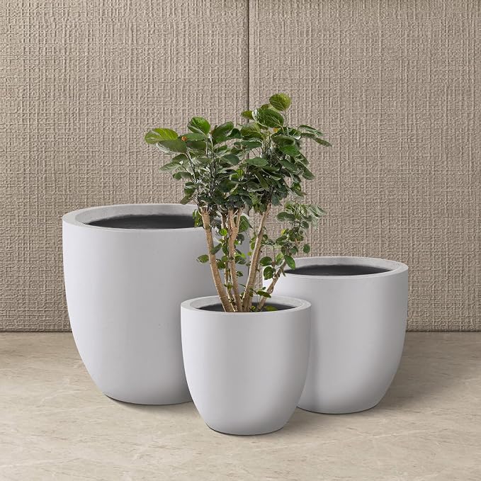 Kante 20", 13.4" Dia Round Concrete Planters, Outdoor Indoor Modern Decorative - Image 2