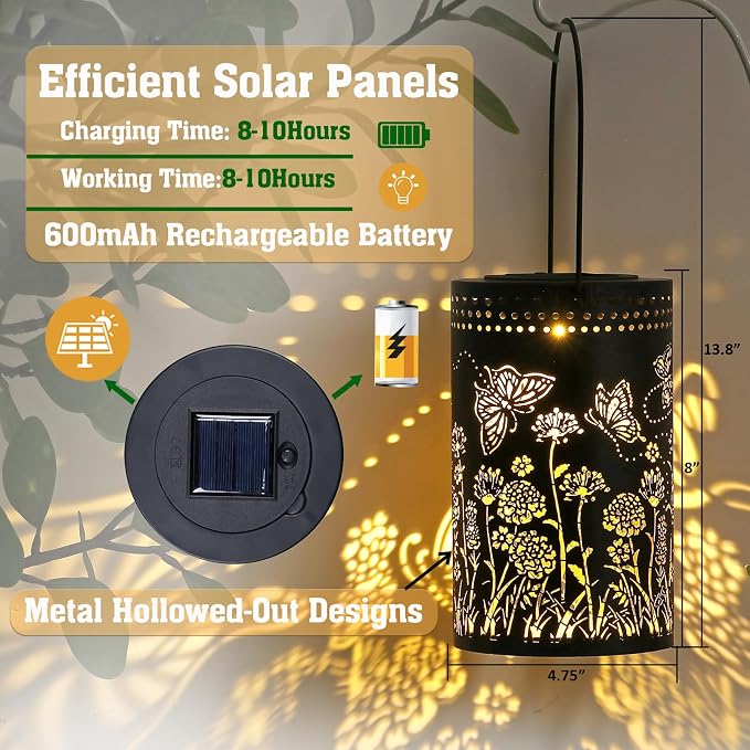 Butterfly Solar Lanterns Outdoor Waterproof, Metal Hanging Lantern - Image 2