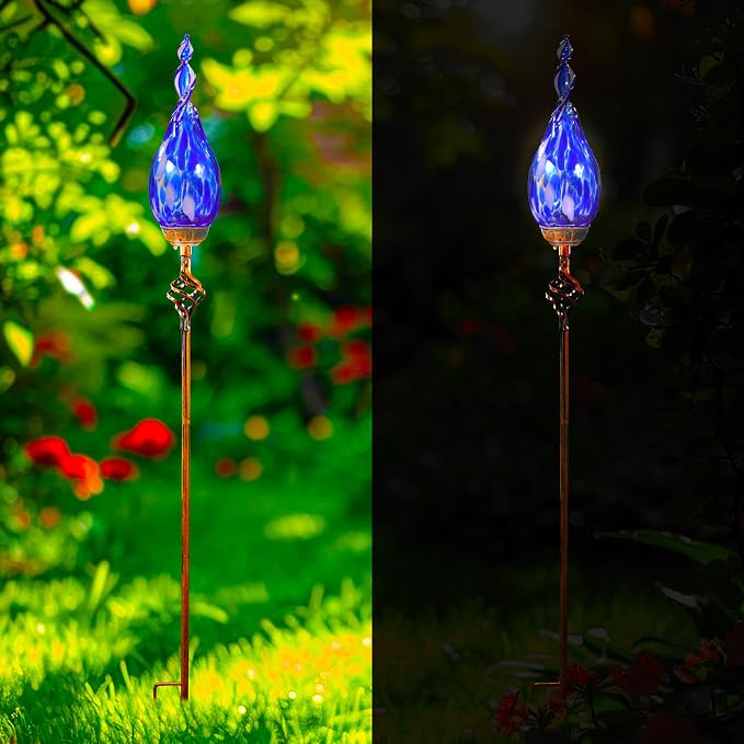 Solar Garden Lights Outdoor, Decorative LED Flame Garden Stakes, Hand Blown - Image 11