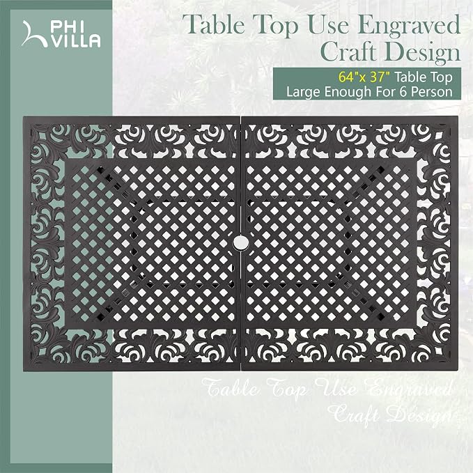 PHI VILLA 64" Outdoor Cast Aluminum Table - Image 5