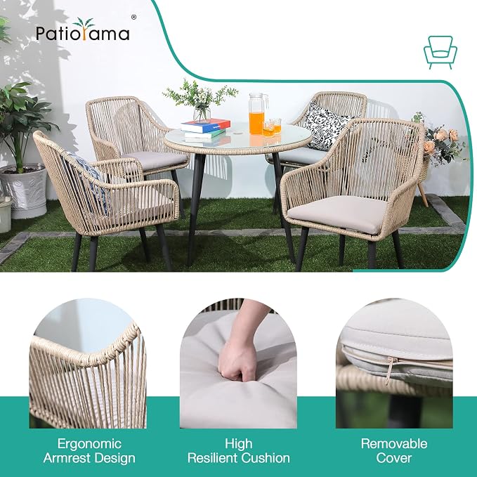 Patiorama 5-Piece Patio Dining Set, Outdoor Dining Table Chair Set, All-Weather - Image 6