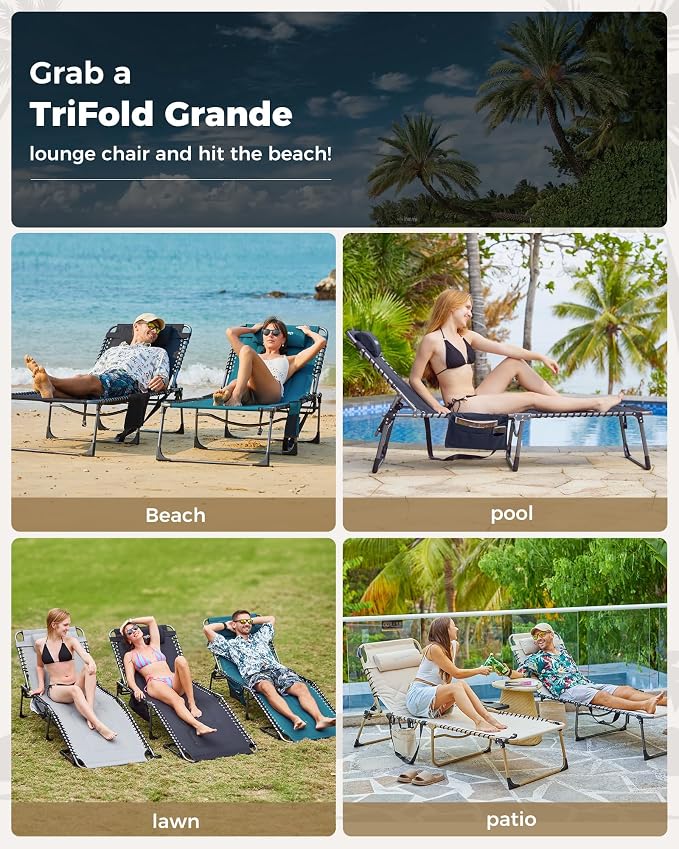 KingCamp Oversized Tanning Chair, Extra-Wide Padded Folding Chase Lounge Chairs - Image 6