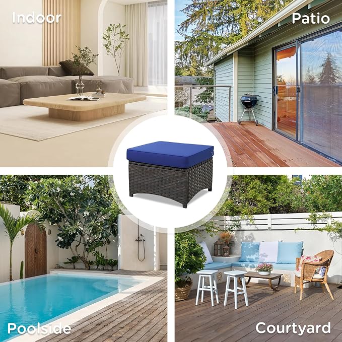 Stone Creek 2 Piece Wicker Outdoor Ottoman Set, Patio Ottoman Footstools - Image 8
