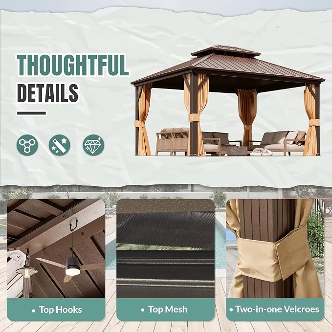 MELLCOM 12' x 14' Gazebo, Hardtop Double Roof Gazebo - Image 6