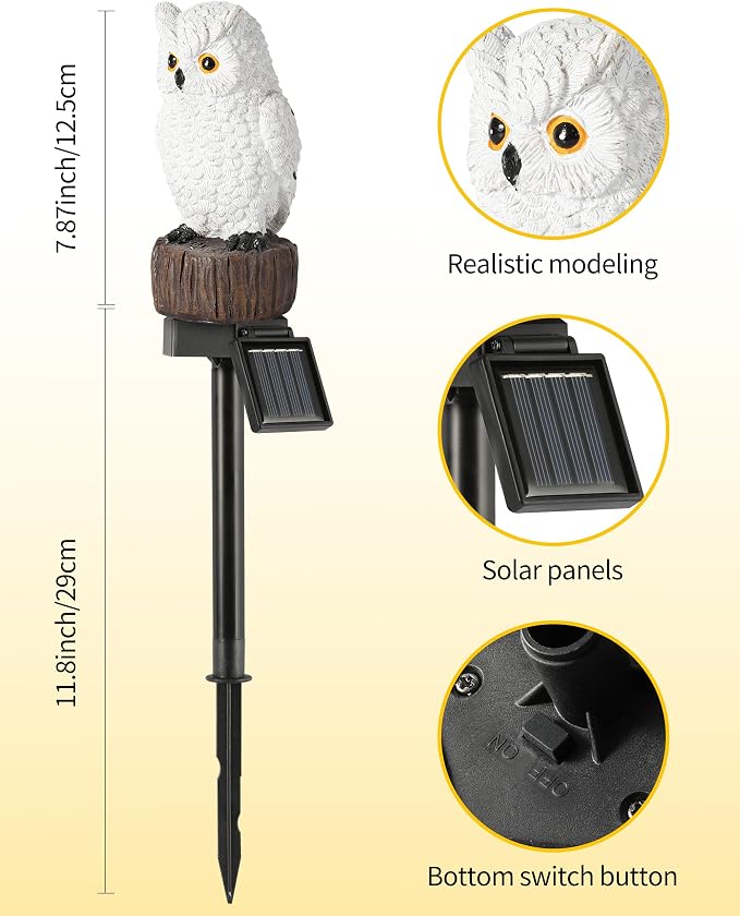 iStatue 2PC Solar Owl Garden Stake Lights, Handcrafted Resin Owl Outdoor Decor - Image 4