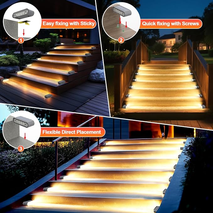 Solar Step Lights for Outside, 14 LED Warm White Light Solar Powered Lighting - Image 6