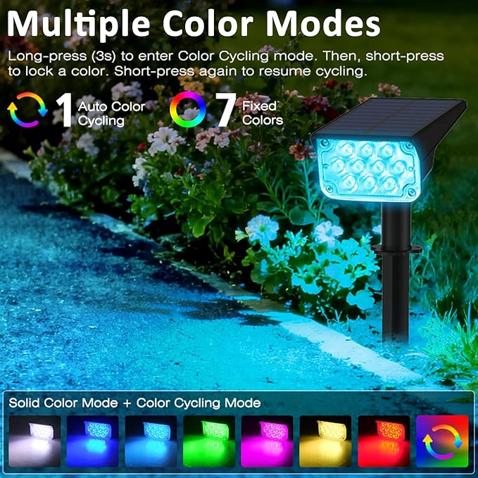 T-SUNUS RGB Solar Landscape Spotlights Christmas Outdoor IP65 Waterproof Color - Image 2