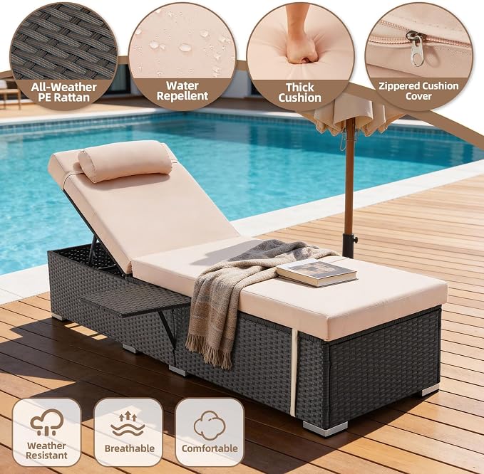 Outdoor Chaise Lounge with Adjustable Backrest Set of 2, 6-Position Reclining - Image 4