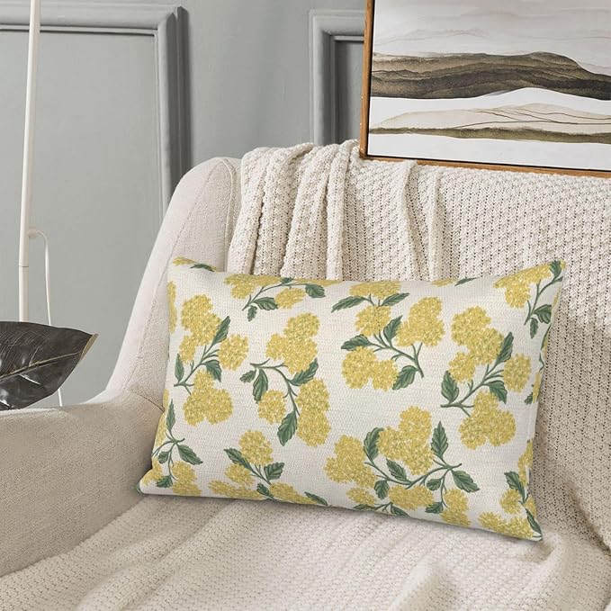 Mustard Yellow Outdoor Pillow Covers 12x20 Inch 2 Pcs Green Hydrangea Flower - Image 4