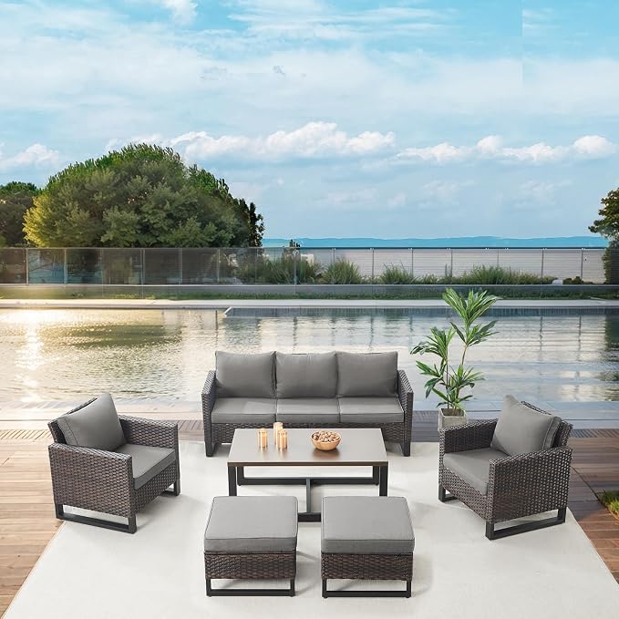 Belord 6 Piece Outdoor Furniture Patio Wicker Sofa Set, Oversize Outdoor Dining - Image 3