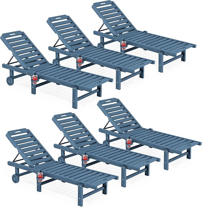 SERWALL Outdoor Chaise Lounge Set of 6, HDPE Pool Lounge Chair by SERWALL