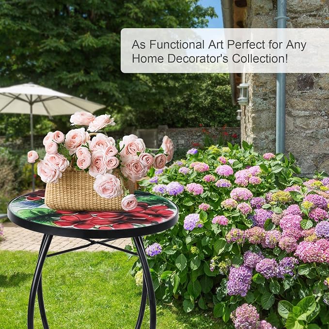 VCUTEKA Patio Side Table Outdoor Accent Table Small Mosaic Tables Coffee End - Image 8