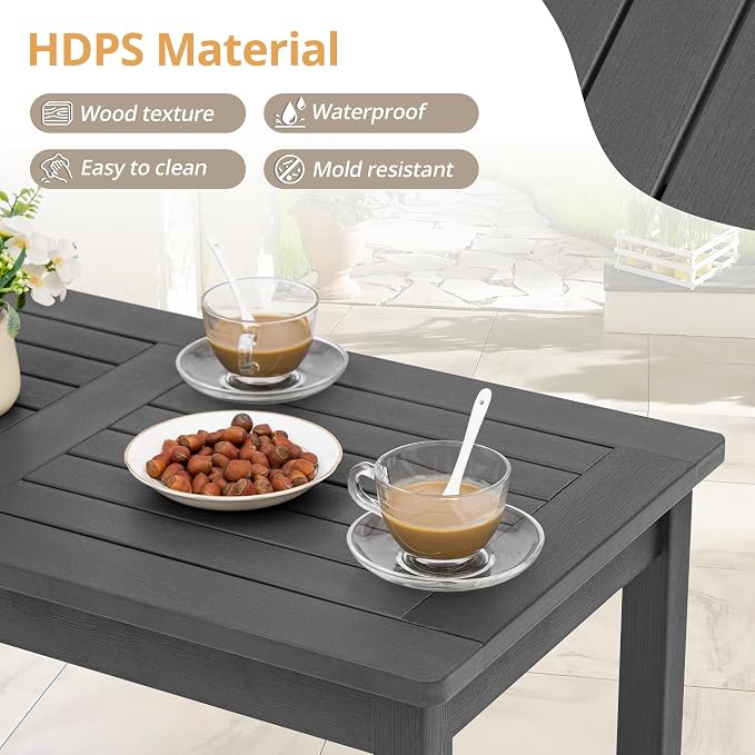 LUE BONA Outdoor Coffee Table Rectangle, HDPS Patio Coffee Tables - Image 5