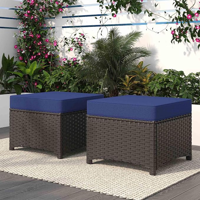 Patio Ottomans Set of 2, Outdoor 22" x 22" PE Wicker Ottoman - Image 5