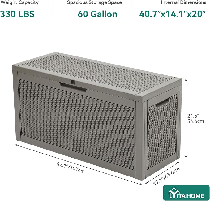 YITAHOME 60 Gallon Resin Deck Box, Weather Resistant Outdoor Rattan Storage Box - Image 6