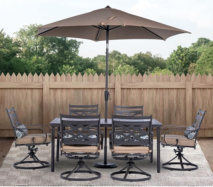 Hanover Montclair 7-Piece All-Weather Outdoor Patio Dining Set, 6 Swivel Rocker - Image 2