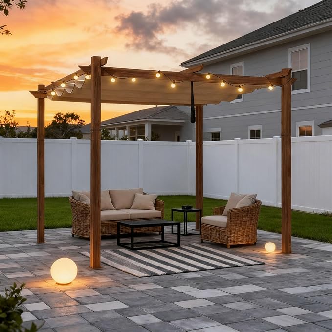 PURPLE LEAF 10' x 10' Outdoor Retractable Pergola by PURPLELEAF