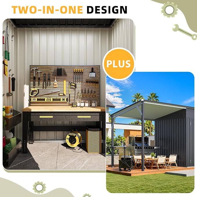 AECOJOY 14x6 Outdoor Open-Sided Metal Storage Shed, 6x8 Small 2-in-1 Tool Shed - Image 3