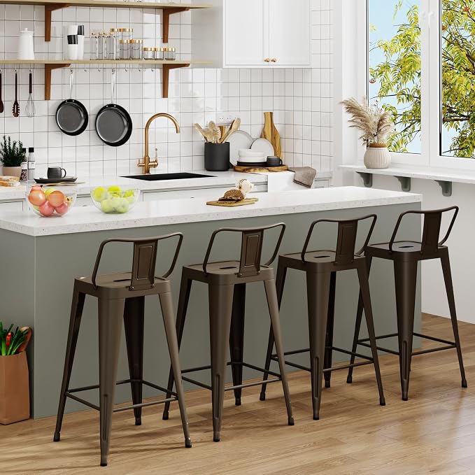 Metal Bar Stools Set of 4 Indoor/Outdoor Counter Height Bar Chairs, Bar Stools by ArlunarHome