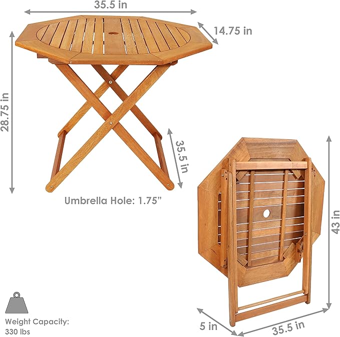 Sunnydaze Folding Meranti Wood Outdoor Dining Table - Image 3