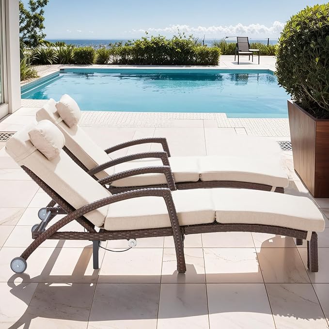 Outdoor Lounge Chairs Set of 4, Hydraulic Adjustable Outdoor Chaise Lounge - Image 7