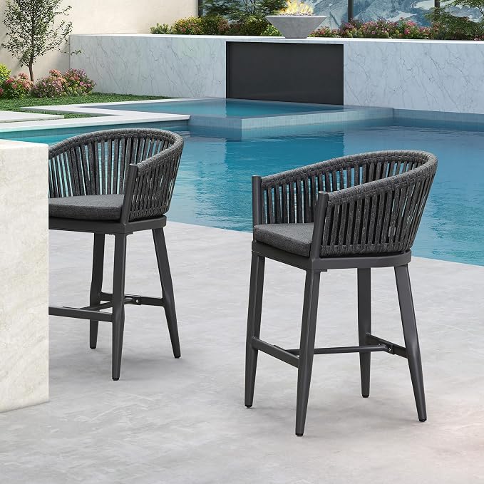 PURPLE LEAF Outdoor Counter Height Bar Stools Set of 2 Patio Metal Modern - Image 5
