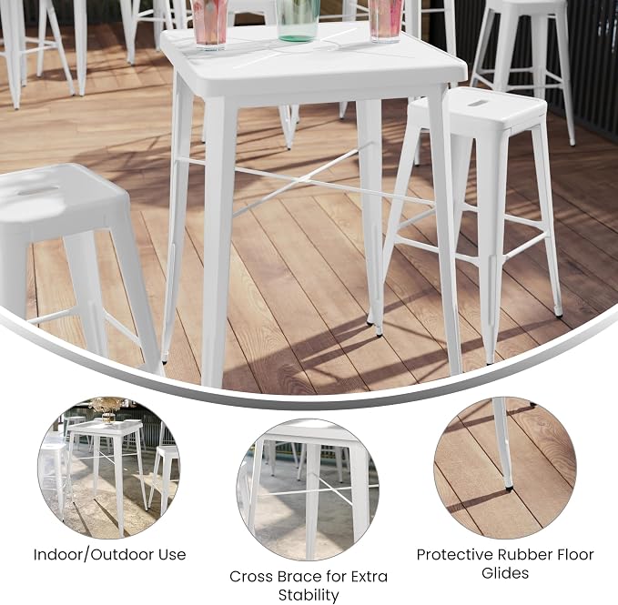 Pemberly Row 28" Square Metal Bar Table, Galvanized Steel, Indoor/Outdoor Use - Image 4