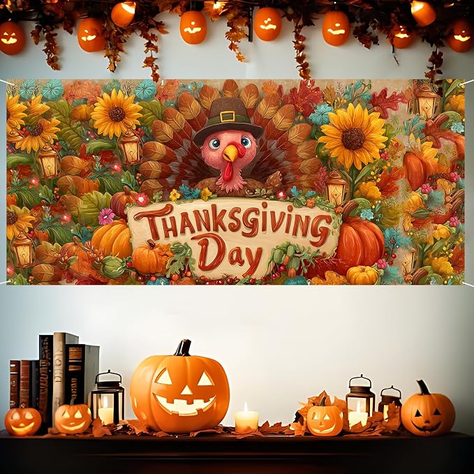 ANNA QUEEN Thanksgiving Garage Door Banner 6 x 13FT, Cute Turkey - Image 7