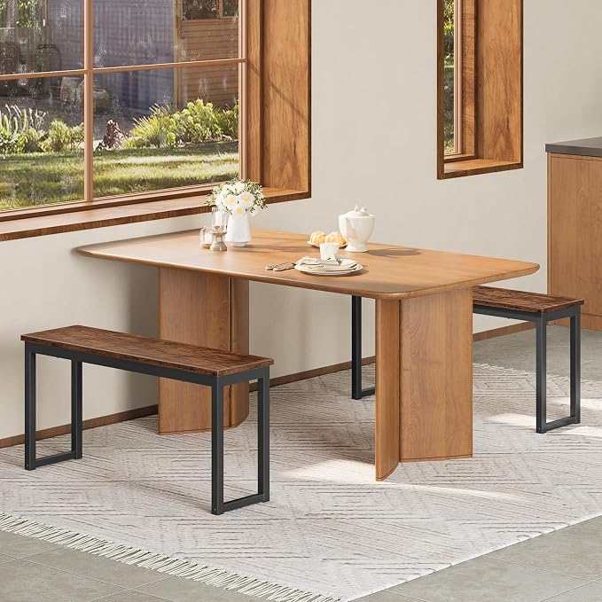 HOOBRO Dining Benches, Pair of 2 Industrial Style Indoor Benches, Durable Metal - Image 8
