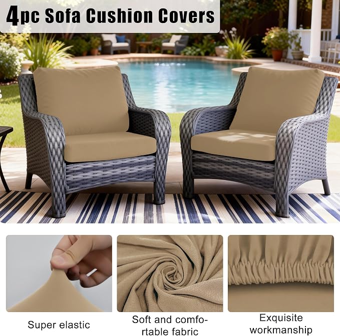 4Pcs Outdoor Cushion Covers, Patio Cushion Covers, Stretch Elastic Slipcovers - Image 4