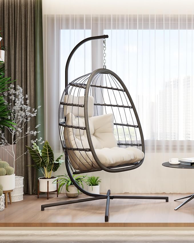 HWB Hanging Egg Chair with Stand, Swing Hammock Chair with Cushion - Image 7
