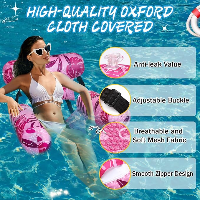 2 Pack Inflatable Pool Float for Adult Adjustable Hammock Float Chair Fabric - Image 3