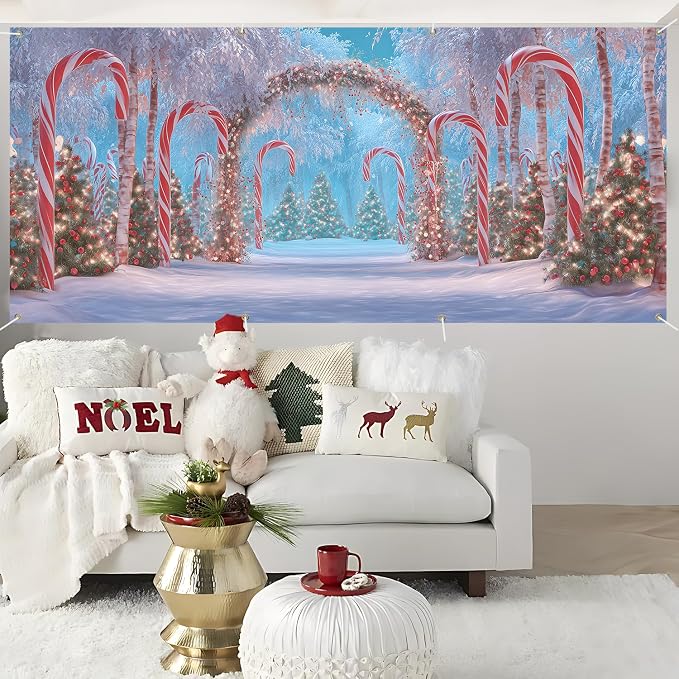 ANNA QUEEN Snowy Candy Cane Arch Christmas Garage Door Banner 6 x 13FT - Image 6