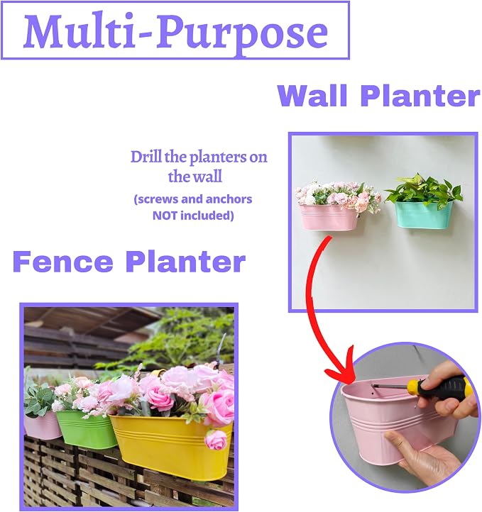 LaLaGreen Rail Planter Outdoor Plants Colorful Metal Iron Strawberry Hanging - Image 5