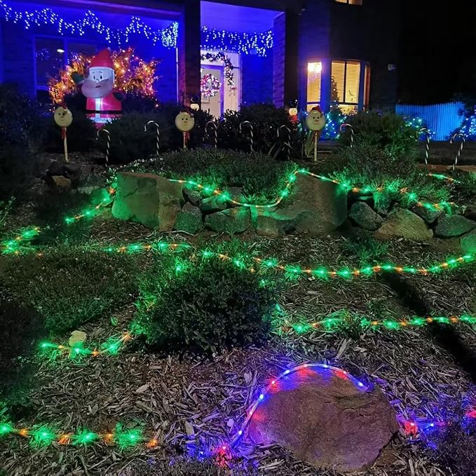 QITONG Red and Green Solar Rope Lights, 2 Pack Each 33ft 100 LED String Lights - Image 3