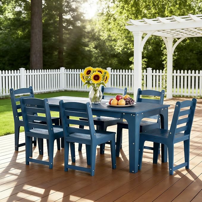 HDPE Patio Dining Set for 6, Weather-Resistant Outdoor Table - Image 5