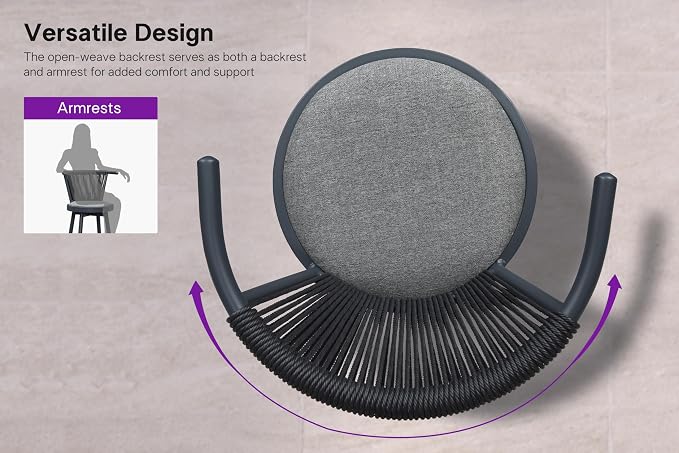 PURPLE LEAF Outdoor Swivel Bar Height Stools Set of 4 Metal Modern Wicker Bar - Image 6