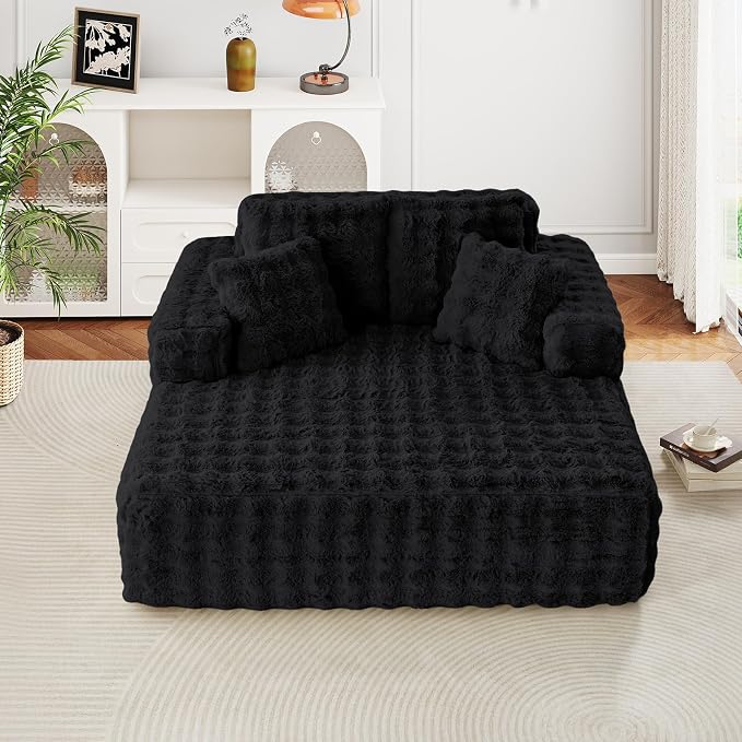 56" W Oversized Chaise Lounge Chair Indoor, Plush Faux Fur Sleeper Couch Sofa - Image 9