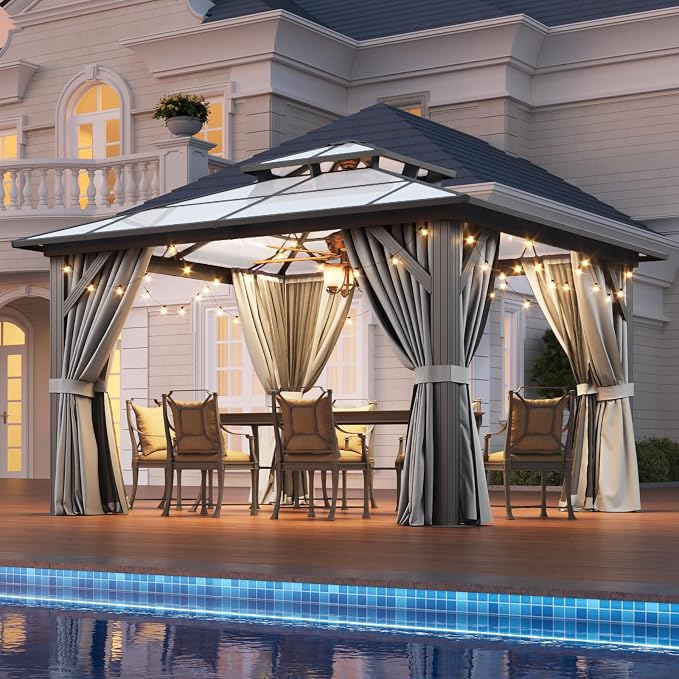 Aoxun 12'x12' Hardtop Gazebo, Outdoor Metal Gazebo - Image 2