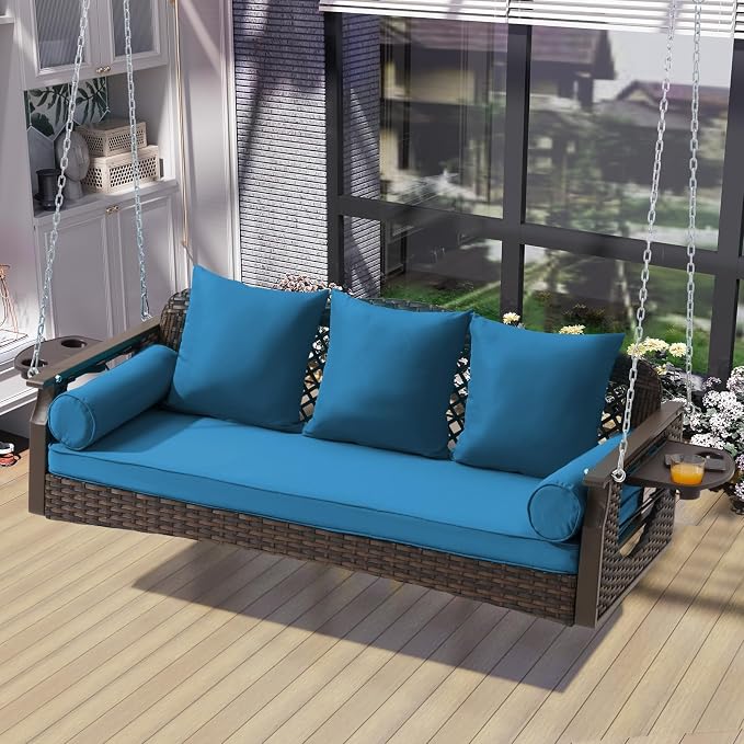 3 Seat Porch Swing, Wicker Patio Swing - Image 6